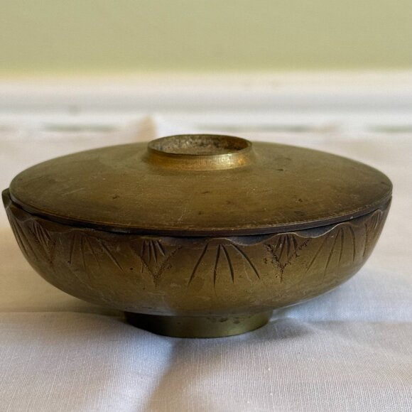 Vintage Brass Incense Burner/Trinket Dish with Lid - Picture 1 of 7